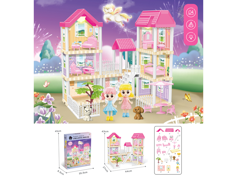 DIY Villa Toy With Doll With Dual Light130PCS