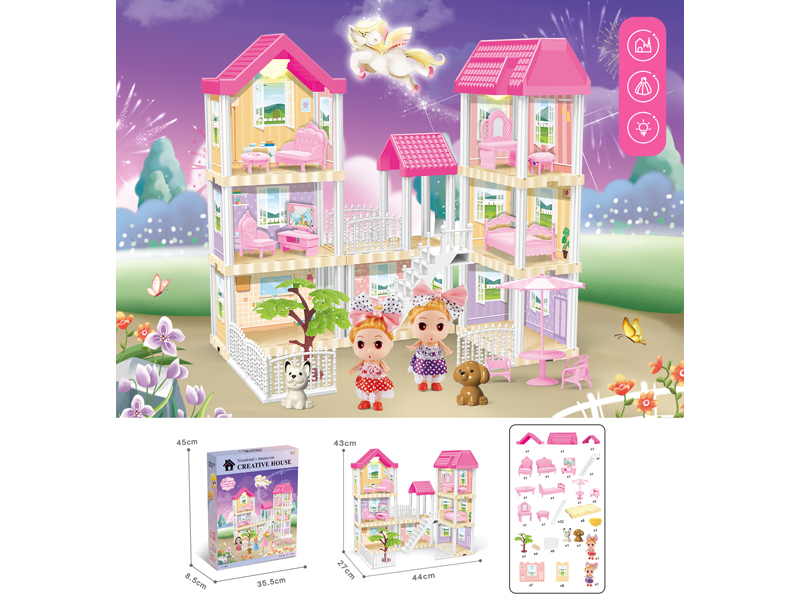 DIY Villa Toy With Doll With Dual Light130PCS