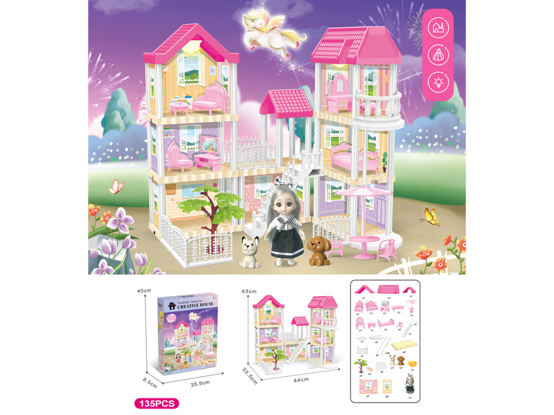 DIY Villa Toy With Elevator 6-Inch Doll With Dual Light 135PCS