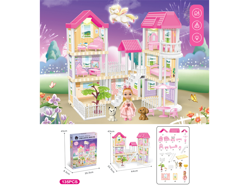 DIY Villa Toy With Elevator 4-Inch Doll With Dual Light 135PCS