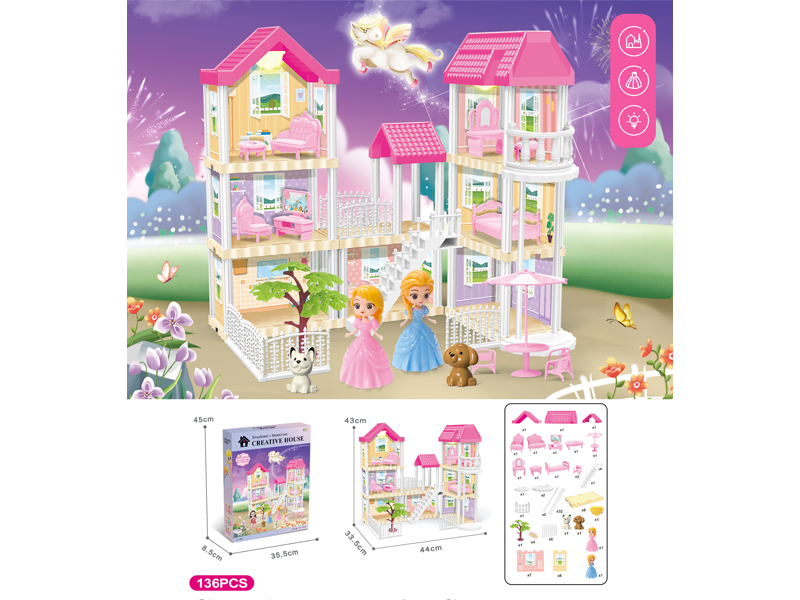DIY Villa Toy With Elevator Doll With Dual Light 136PCS