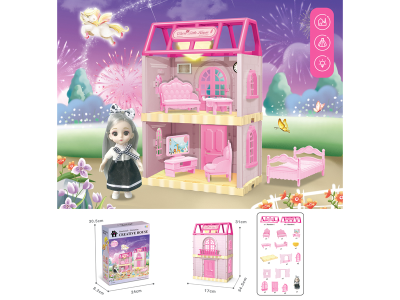 DIY Villa Toy With 6-Inch Doll With Light 37PCS
