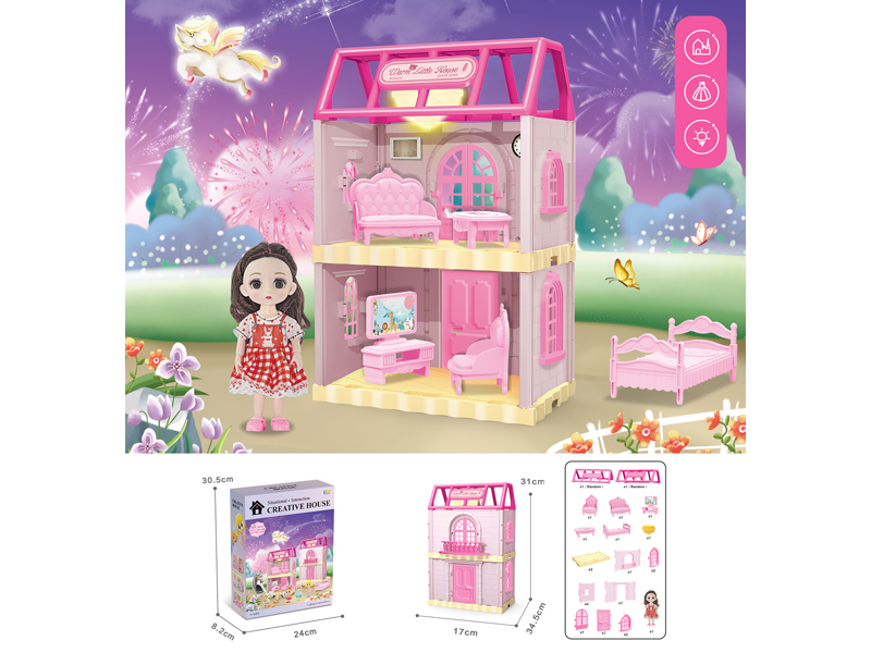 DIY Villa Toy With 6-Inch Doll With Light 37PCS
