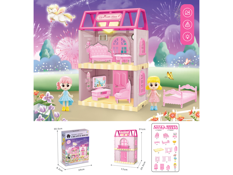 DIY Villa Toy With Doll With Light 38PCS