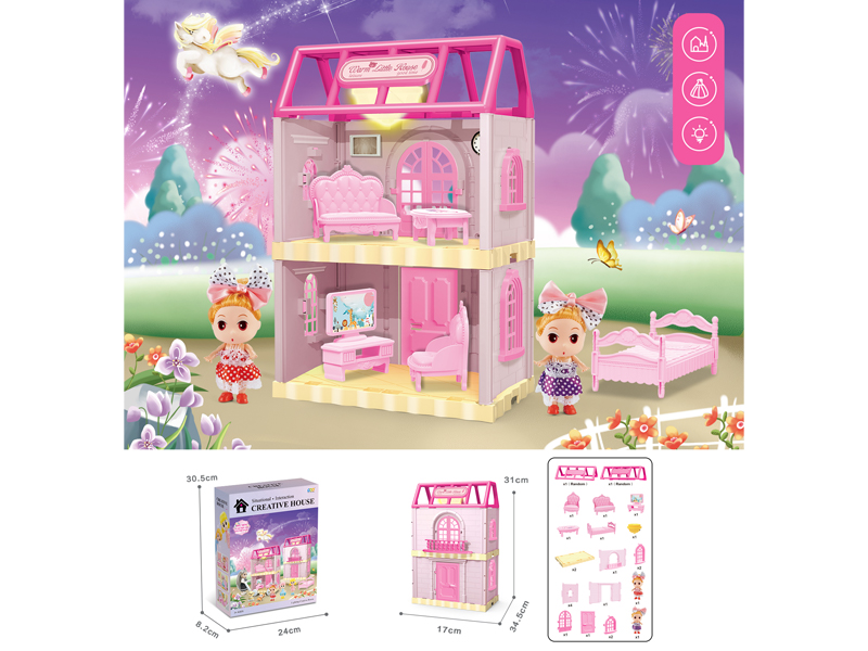 DIY Villa Toy With Doll With Light 38PCS