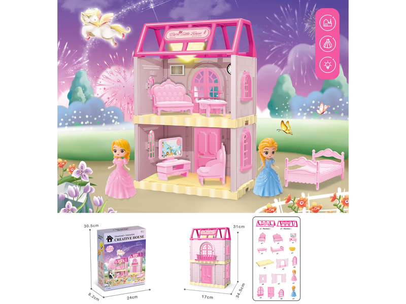 DIY Villa Toy With Doll With Light 38PCS
