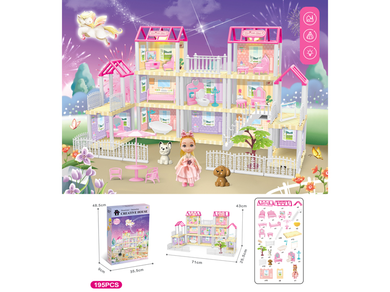 DIY Villa Toy With 4-Inch Doll With Dual Light 195PCS