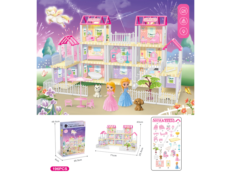 DIY Villa Toy With Doll With Dual Light 196PCS