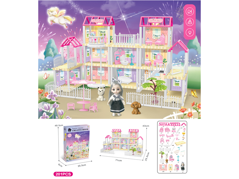 DIY Villa Toy With Elevator 6-Inch Doll With Dual Light 201PCS