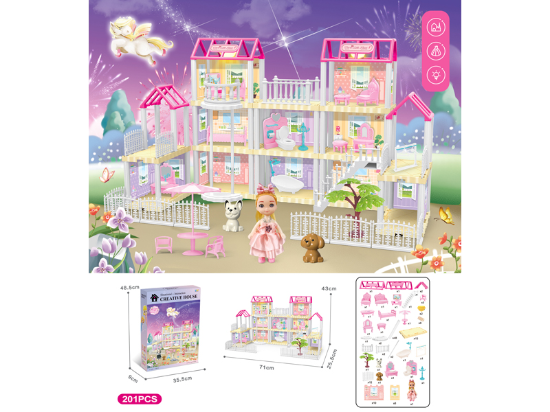 DIY Villa Toy With Elevator 4-Inch Doll With Dual Light 201PCS