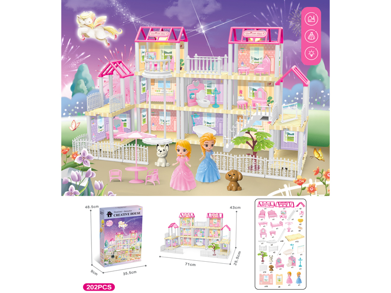 DIY Villa Toy With Elevator Doll With Dual Light 202PCS