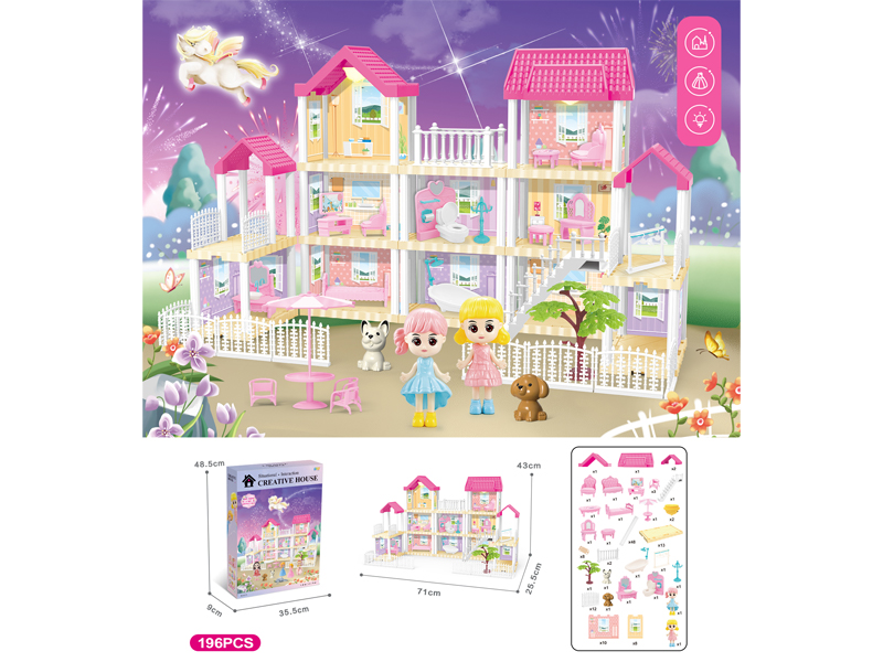 DIY Villa Toy With Doll With Dual Light 196PCS