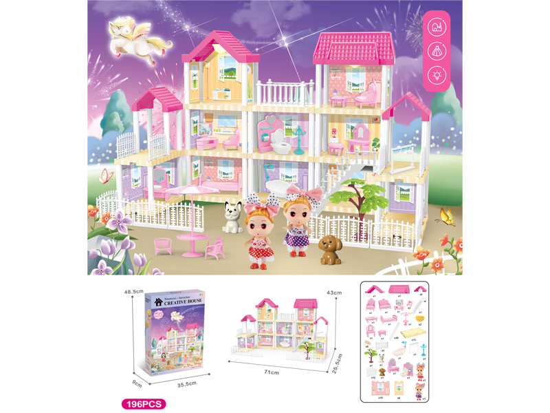 DIY Villa Toy With Doll With Dual Light 196PCS