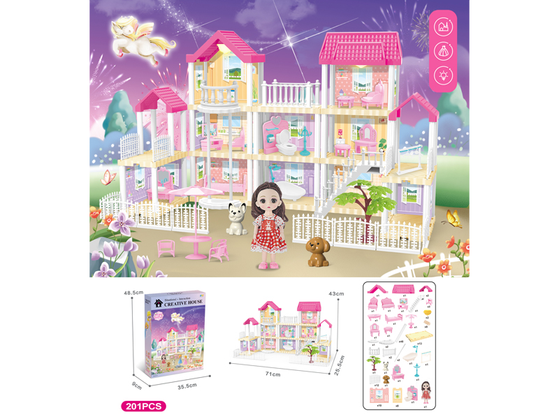 DIY Villa Toy With Elevator 6-Inch Doll With Dual Light 201PCS