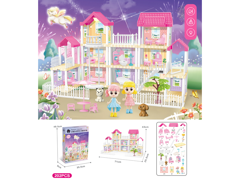 DIY Villa Toy With Elevator Doll With Dual Light 202PCS