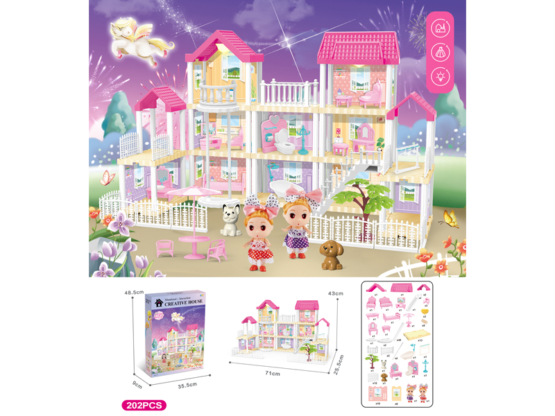 DIY Villa Toy With Elevator Doll With Dual Light 202PCS