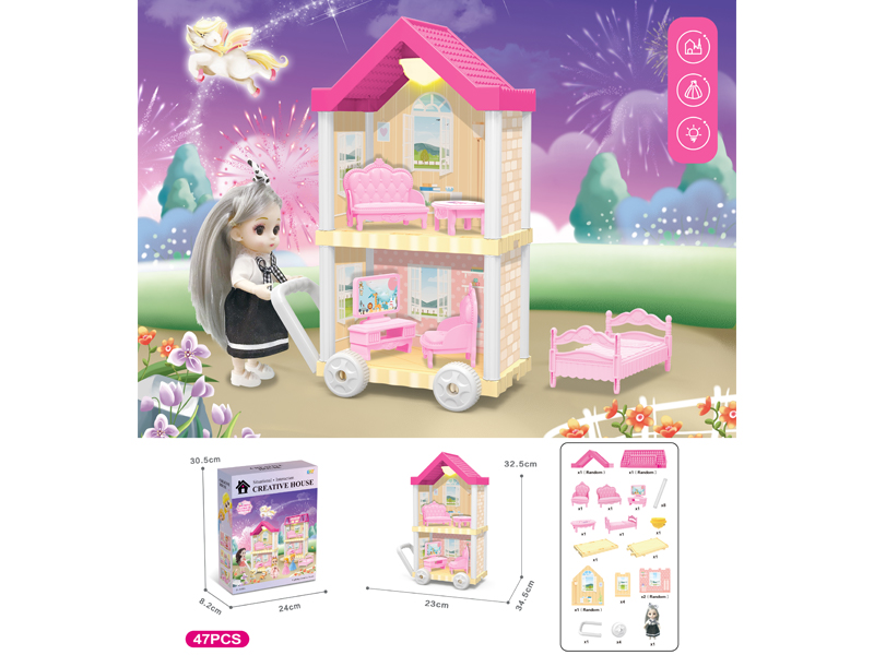 DIY Villa Toy With 6-Inch Doll With Light 47PCS