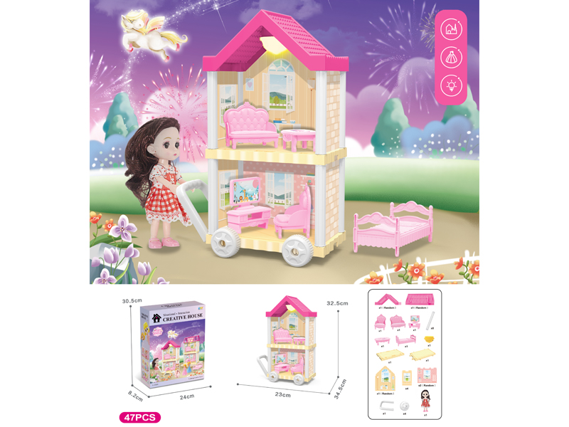 DIY Villa Toy With 6-Inch Doll With Light 47PCS