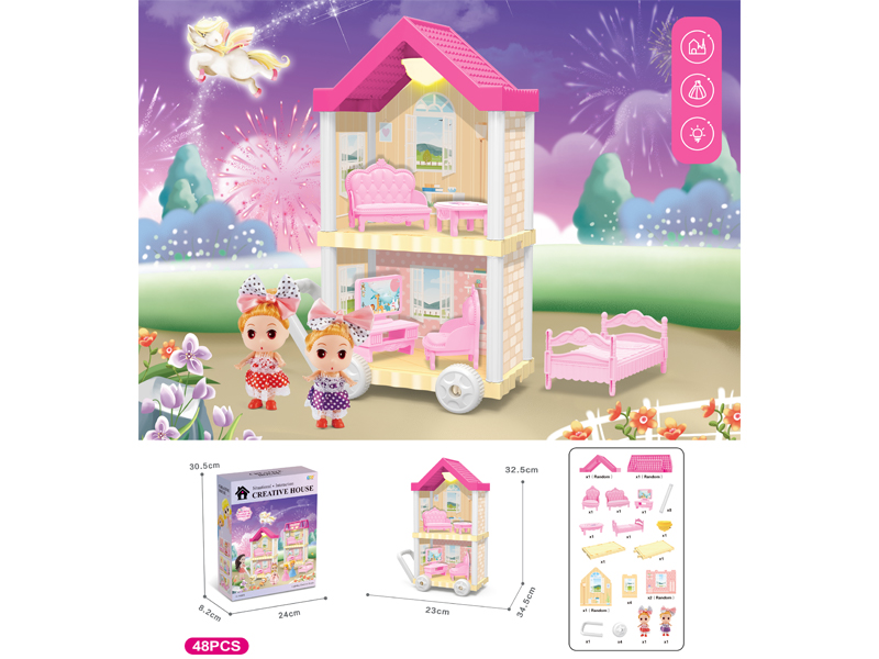 DIY Villa Toy With Doll With Light 48PCS