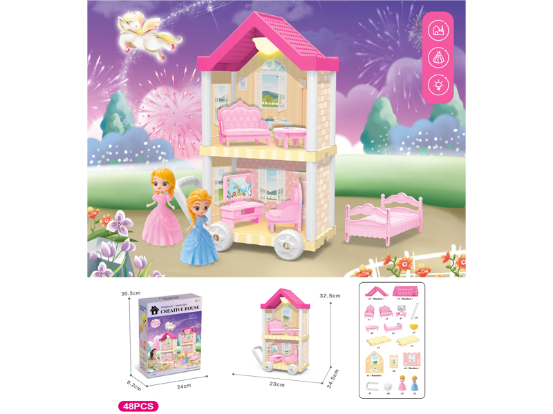DIY Villa Toy With Doll With Light 48PCS