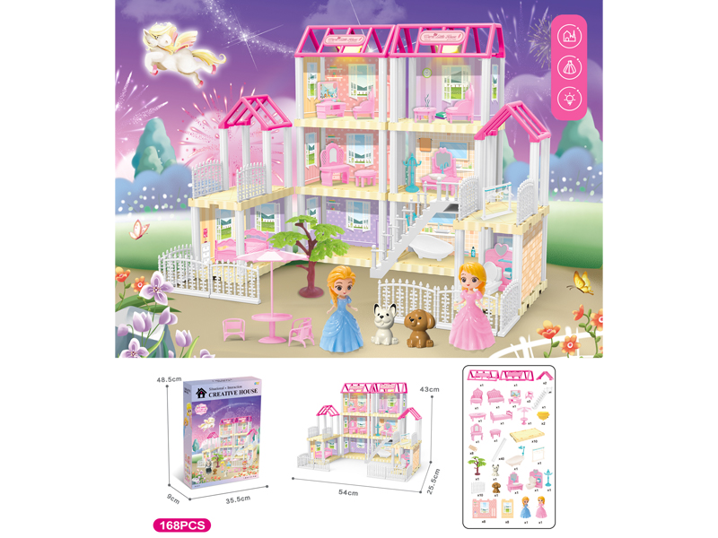 DIY Villa Toy With Doll With Dual Light 168PCS
