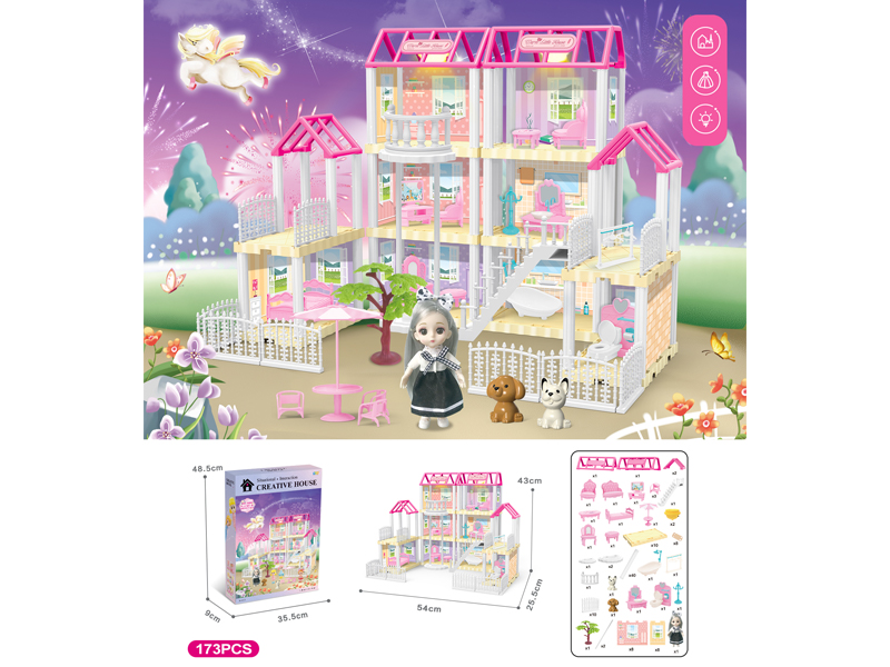 DIY Villa Toy With Elevator 6-Inch Doll With Dual Light 173PCS