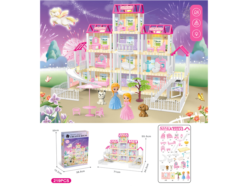 DIY Villa Toy With Elevator Doll With Three Light 219PCS