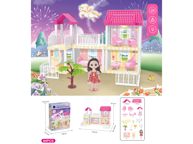 DIY Villa Toy With 6-Inch Doll With Light 84PCS