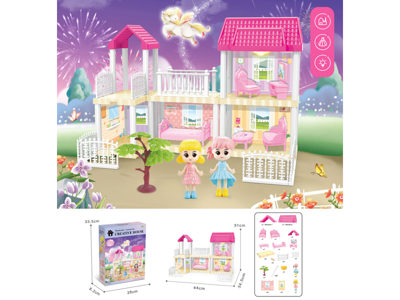 DIY Villa Toy With Doll With Light 85PCS