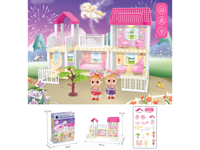 DIY Villa Toy With Doll With Light 85PCS