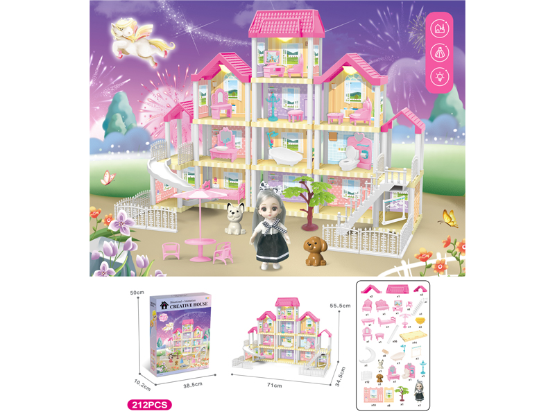 DIY Villa Toy With 6-Inch Doll With Three Light 212PCS