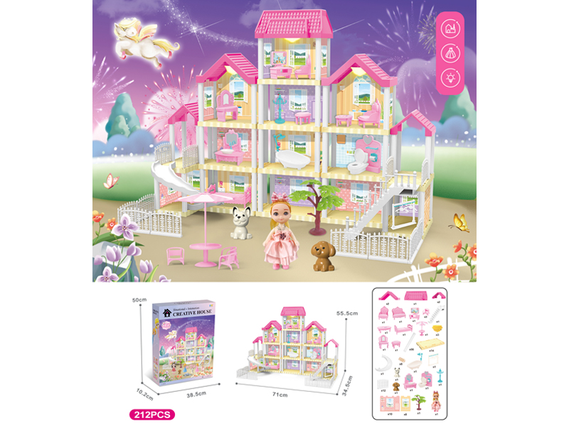 DIY Villa Toy With Doll With Three Light 212PCS