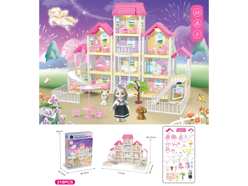 DIY Villa Toy With Elevator 6-Inch Doll With Three Light 218PCS