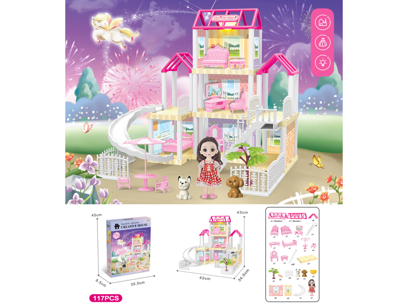 DIY Villa Toy With 6-Inch Doll With Light 117PCS