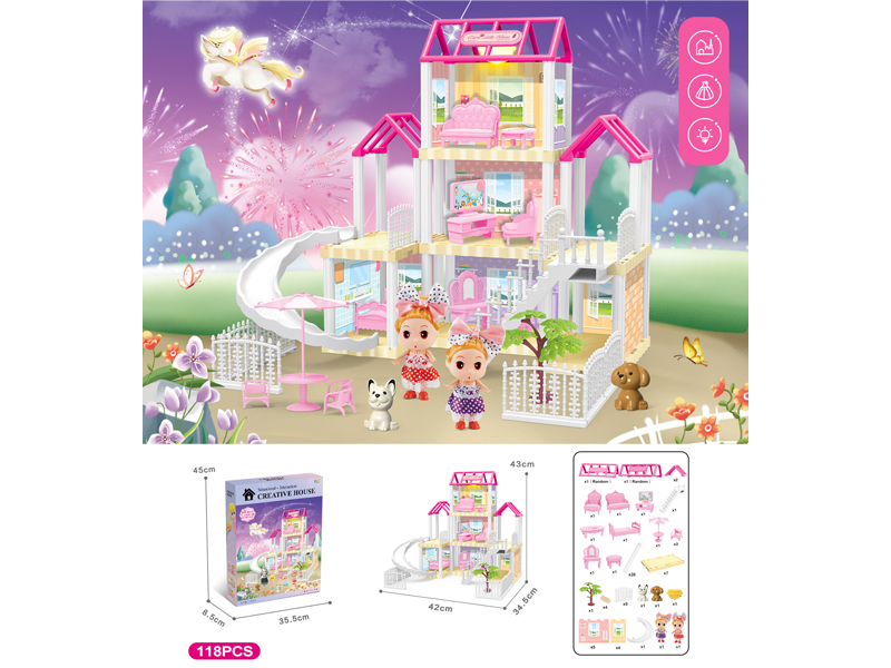 DIY Villa Toy With Doll With Light 118PCS