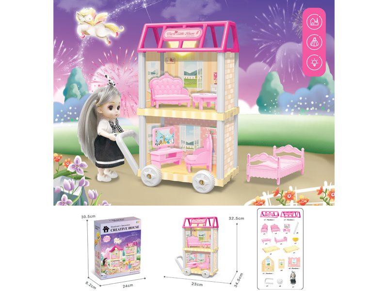 DIY Villa Toy With 6-Inch Doll With Light 37PCS
