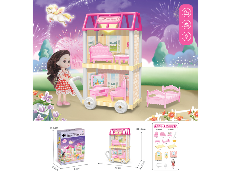 DIY Villa Toy With 6-Inch Doll With Light 37PCS