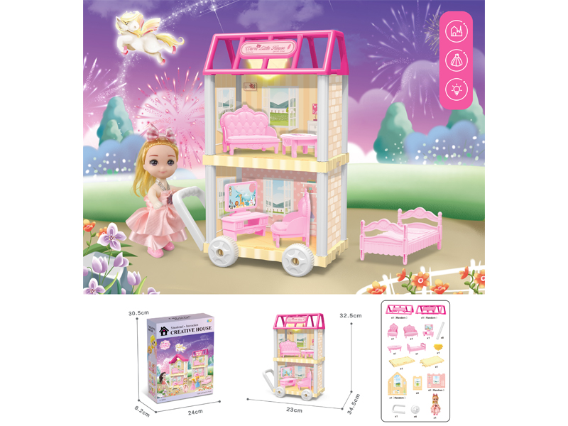 DIY Villa Toy With 4-Inch Doll With Light 37PCS