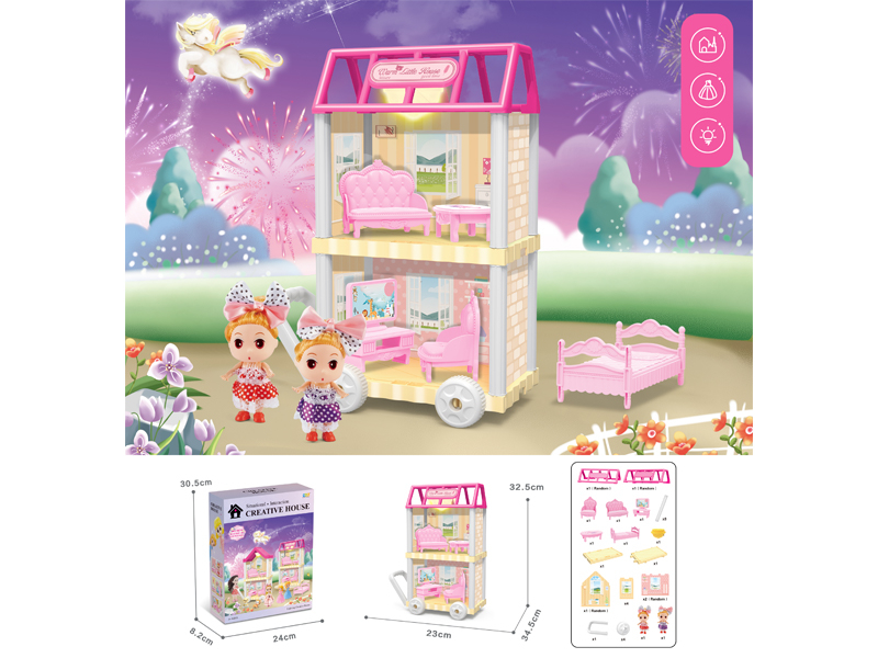 DIY Villa Toy With Doll With Light 38PCS