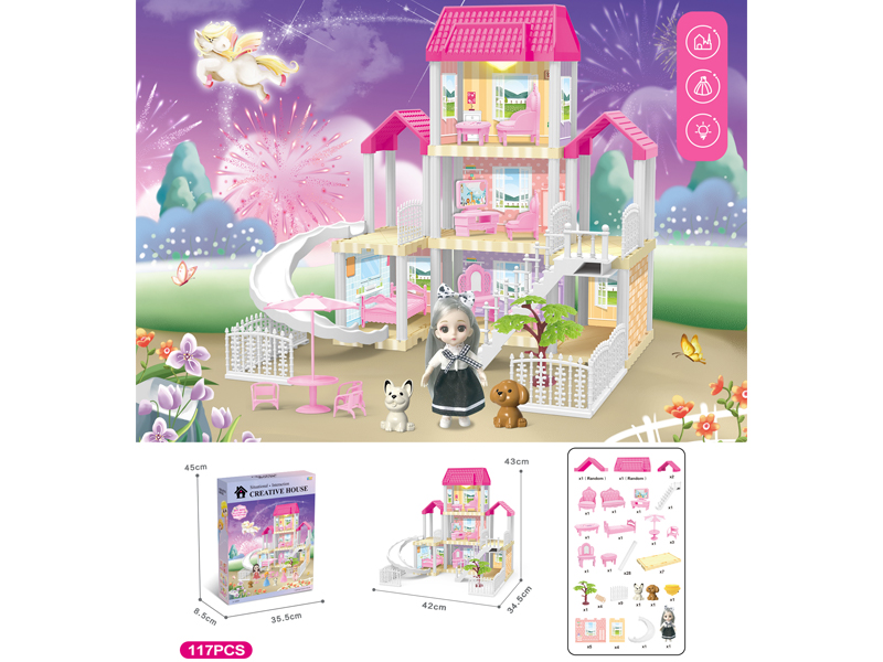 DIY Villa Toy With 6-Inch Doll With Light 117PCS