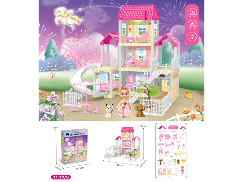 DIY Villa Toy With 4-Inch Doll With Light 117PCS