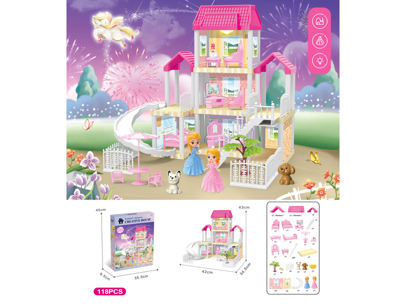 DIY Villa Toy With Doll With Light 118PCS