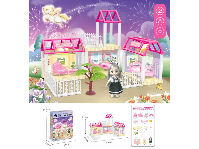 DIY Villa Toy With 6-Inch Doll With Dual Light72PCS