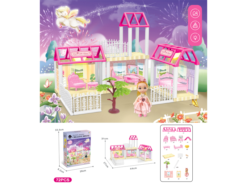 DIY Villa Toy With 4-Inch Doll With Dual Light72PCS