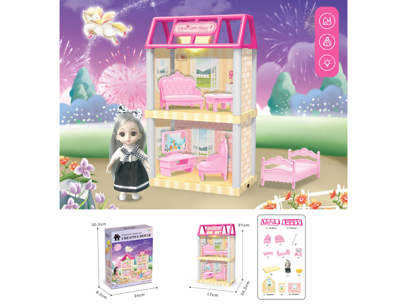 DIY Villa Toy With 6-Inch Doll With Light 37PCS