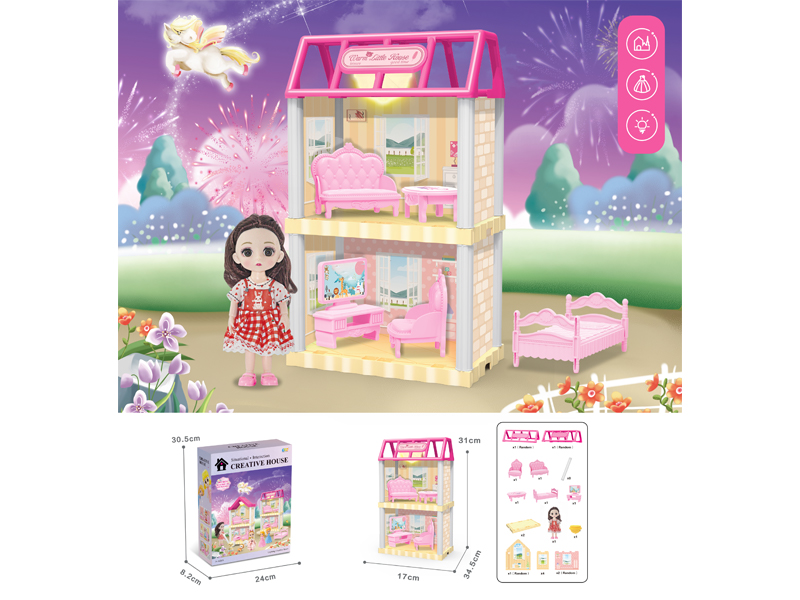 DIY Villa Toy With 6-Inch Doll With Light 37PCS