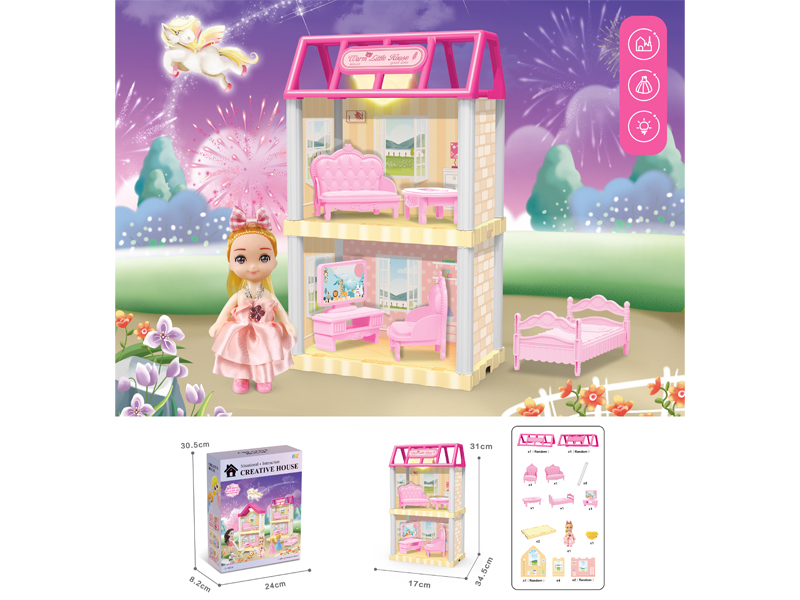 DIY Villa Toy With 4-Inch Doll With Light 37PCS