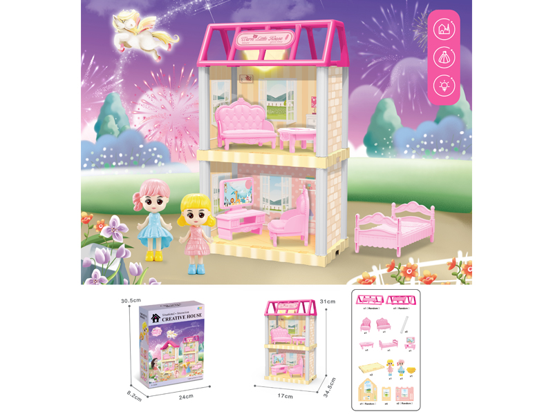 DIY Villa Toy With Doll With Light 38PCS