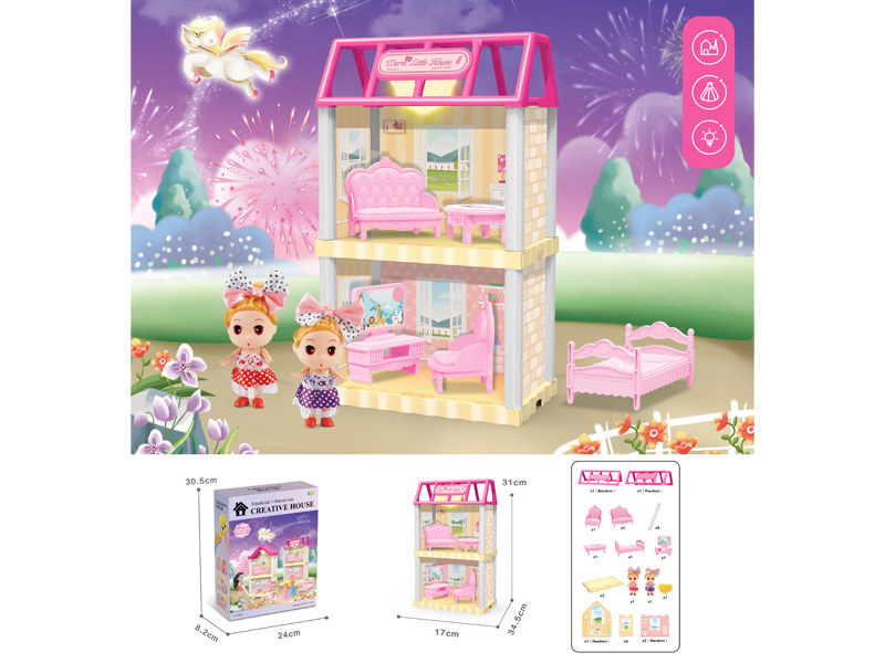 DIY Villa Toy With Doll With Light 38PCS