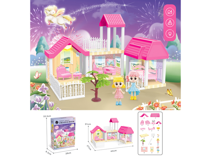 DIY Villa Toy With Doll With Dual Light 72PCS